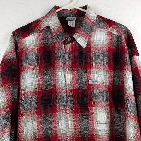 CALTOP Shirt Men's‎ 3XL Red Plaid Flannel Open Pocket Long Sleeve Ombre USA - Picture 1 of 14